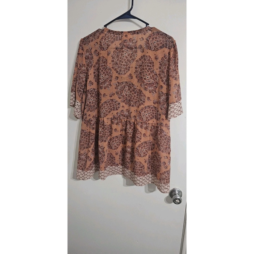 Knox Rose Sheer Top Womens XL Paisley Embroidered Trim Short Sleeves Peasant - Picture 8 of 9
